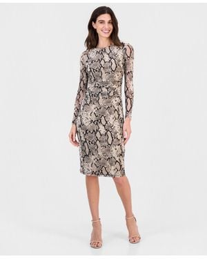 Anne Klein Petite Printed Boat Neck Midi Dress - White