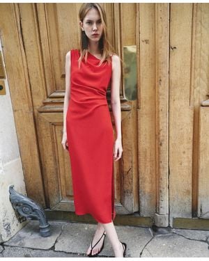 Mango Side Ruched Asymmetric Dress - Red