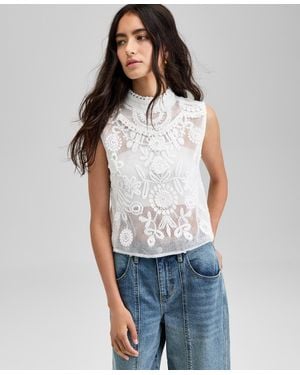 And Now This Petite Crochet Sleeveless Top - Blue