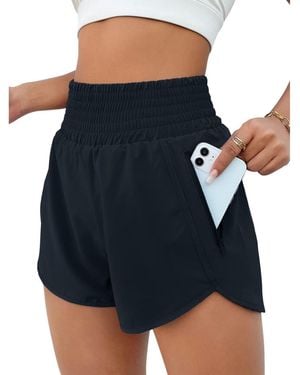 FURLING High Waisted Athletic Shorts Quick Dry Zipper Pocket Double Layer - Blue