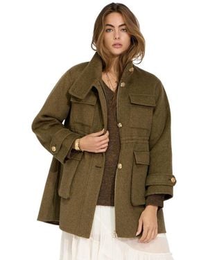 Belle & Bloom On The Move Utility Wool-blend Drawstring-waist Jacket - Green