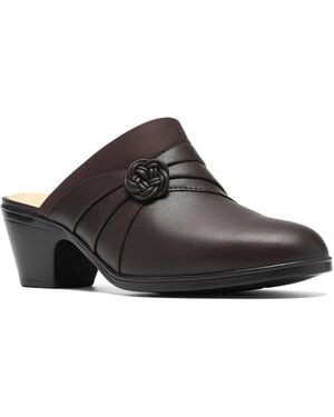 Clarks Emily2 Eliza Block Heel Leather Mules - Brown