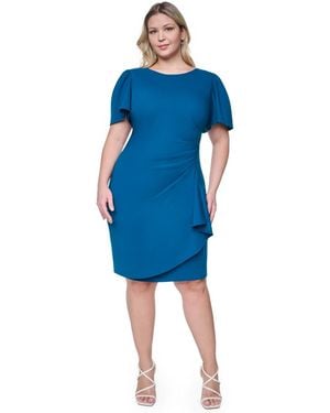 DKNY Plus Size Flutter Ruched Sheath Dress - Blue