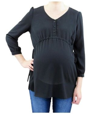 Indigo Poppy Maternity 3/4 Sleeve Button Front Babydoll Top - Blue