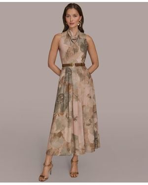 Donna Karan Crepe Cowl Neck Dress - Brown