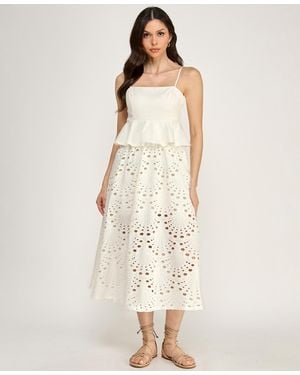 Seni & Cade Peplum Square Neck Top And Attached Eyelet Midi Skirt - Natural