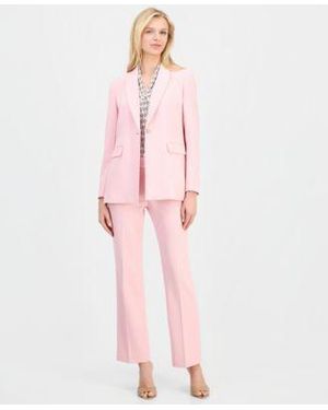 Anne Klein One Button Blazer Triple Pleat V Neck Top Straight Leg Pull On Pants - Pink