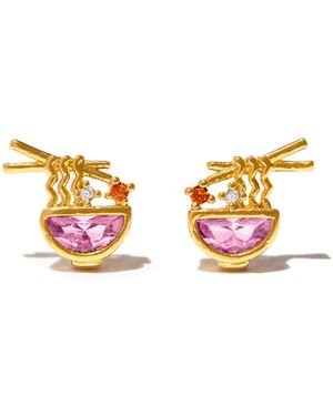 Girls Crew Crystal Plated Ramen Stud Earrings - Pink