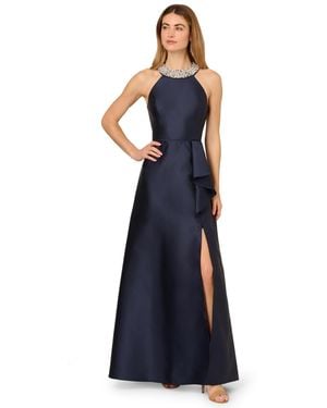 Adrianna Papell Embellished Halter Ball Gown - Blue