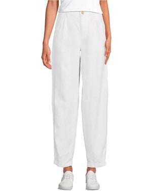 Lands' End Petite Linen High Rise Pleated Barrel Leg Ankle Pants - White