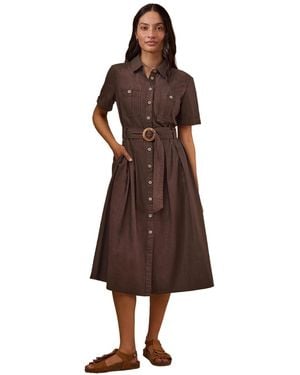 Celtic & Co. Belted Safari Midi Shirt Dress - Brown