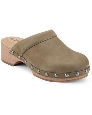 Earth Kimber Leather Studded Block Heel Clogs - Brown