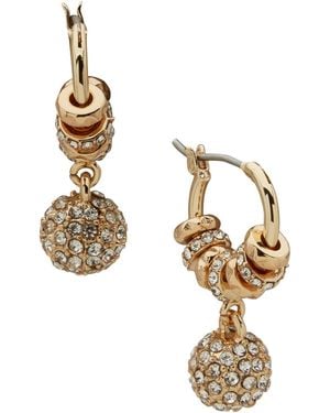 Karl Lagerfeld Glass Stone Rondelle Fireball Drop Hoop Earrings - Metallic