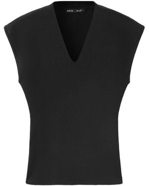 Mango Fine-knit V-neck Tank Top - Black