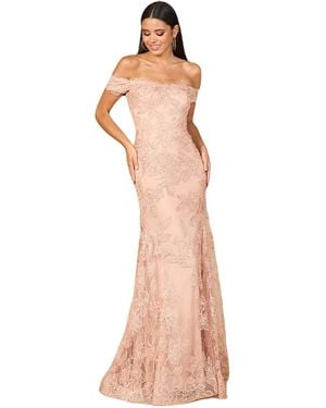 Lara Off Shoulder Lace Mermaid Gown - Natural