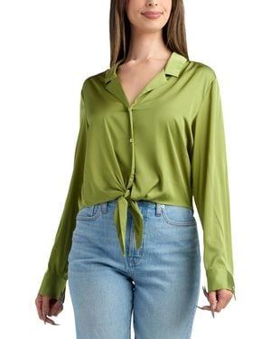 Bcx Long-sleeve Tie Front Top - Green