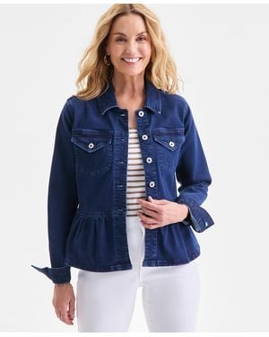 Style & Co. Petite Long-sleeve Peplum Denim Jacket - Blue