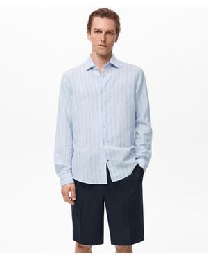 Mango Linen Pinstripe Shirt - Blue
