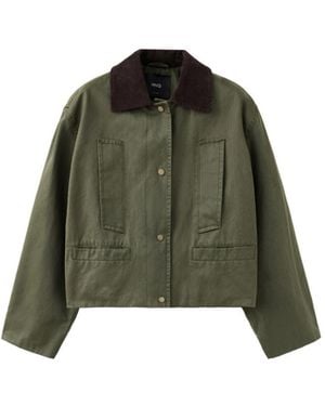Mango Garden Corduroy Shirt-collar Short Jacket - Green
