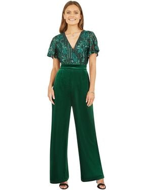Yumi' Wrap Sequin Embellished Velvet Jumpsuit - Green