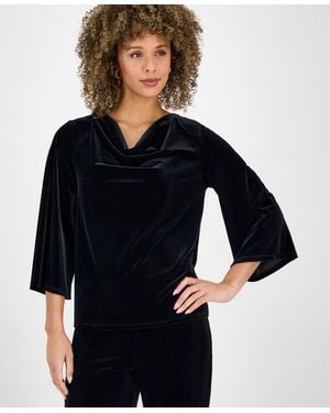 Kasper Velvet Bell-sleeve Top - Black