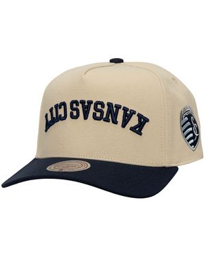 Mitchell & Ness Cream/navy Sporting Kansas City Upside Down Pro Pinch Snapback Hat - Multicolor