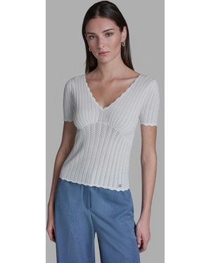 BCBGMAXAZRIA V-neck Short-sleeve Top - Gray