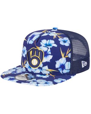 KTZ Milwaukee Brewers Adventure Pattern Golfer Trucker Snapback Hat - Blue