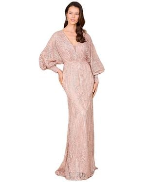 Lara Long Bishop Sleeve Lace Gown - Pink