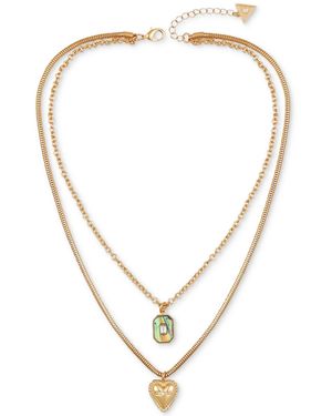 Guess Tone Mixed Stone Heart Layered Pendant Necklace - Metallic