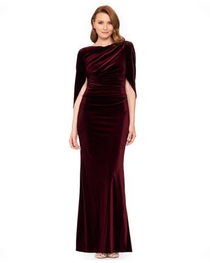 Betsy & Adam Glitter Long Cowl Neck Dress - Red