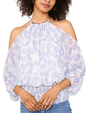 SAM & JESS Floral-print Cold-shoulder Top - Blue