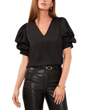 1.STATE Tiered Bubble-sleeve V-neck Blouse - Black