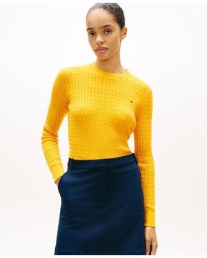 Tommy Hilfiger Fine Gauge Cable Crewneck Top - Yellow