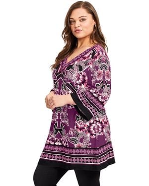 Avenue Scarf Print Tunic Top - Purple