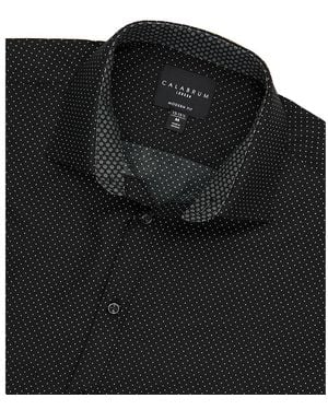 Calabrum Regular Fit Dot Print Wrinkle Free Performance Dress Shirt - Black