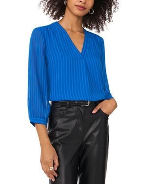 Vince Camuto Striped V-neck 3/4-sleeve Top - Blue