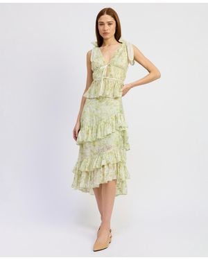 En Saison Claire Ruffled Tiered A-line Midi Skirt - Green