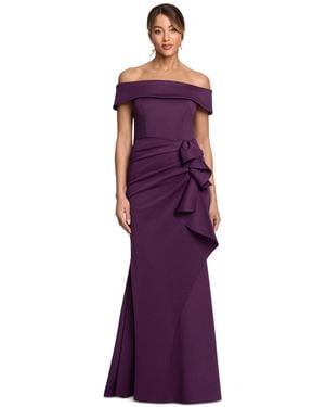 Xscape Scuba Off-the-shoulder Side Ruffle Gown - Purple