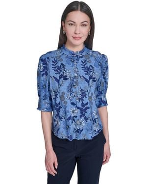 Tommy Hilfiger Floral Print Elbow-sleeve Blouse - Blue