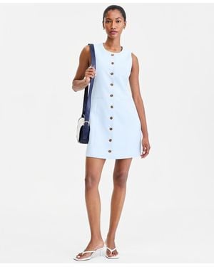 On 34th Solid Crepe Mini Shift Dress - Blue