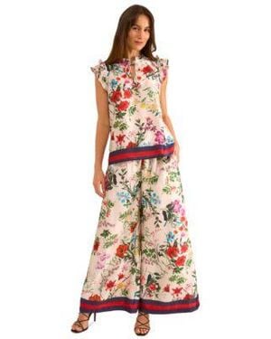 Vince Camuto Floral Print Flutter Sleeve Top Wide Leg Pants - Red