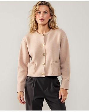 Modenaire Crewneck Textured Knit Button-front Cardigan - Natural