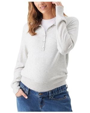 Ripe Maternity Maternity Piper Collared Long-sleeve Relaxed-fit Sweater - White