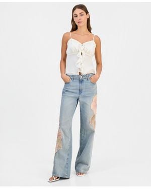 Guess Rey Floral Applique Wide-leg Jeans - Blue