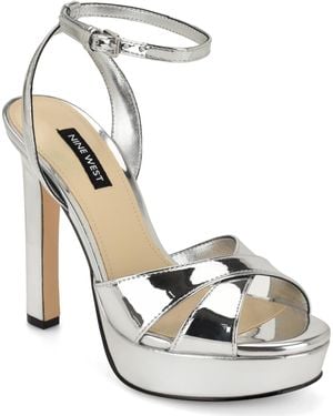 Nine West Wilda Criss-cross High Stiletto Platform Sandals - Metallic