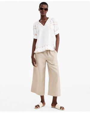 Charter Club High-rise Wide-leg Pull-on Linen Pants - Natural