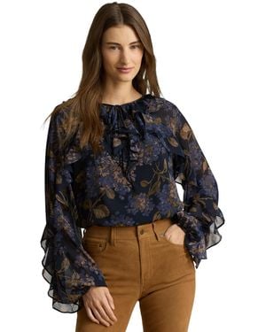 Ralph Lauren Ruffle-trim Long-sleeve Blouse - Black