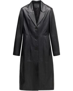 Mango Selection Leather Lapel-collar V-neck Fitted-waist Coat - Black