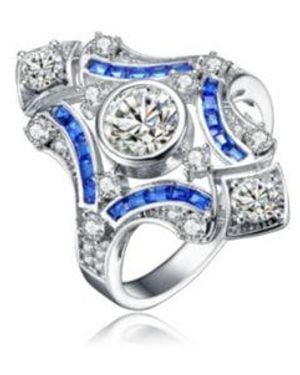 Genevive Jewelry Sterling Silver Baguette Round Cubic Zirconia Modern Ring - Blue